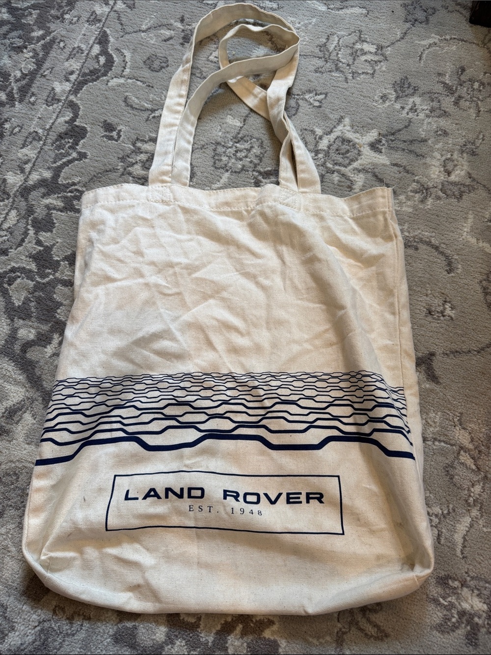 Land Rover Canvas Tote Bag in Cream with Navy Print